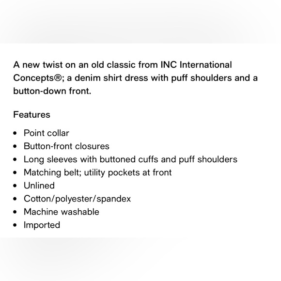 INC Denim Button-Down Belted Shirtdress Dress - Picture 5 of 5